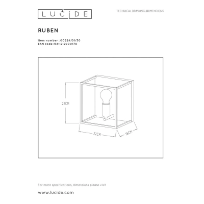 lafabryka.pl Kinkiet RUBEN 1xE27 Black 00224/01/30 Lucide
